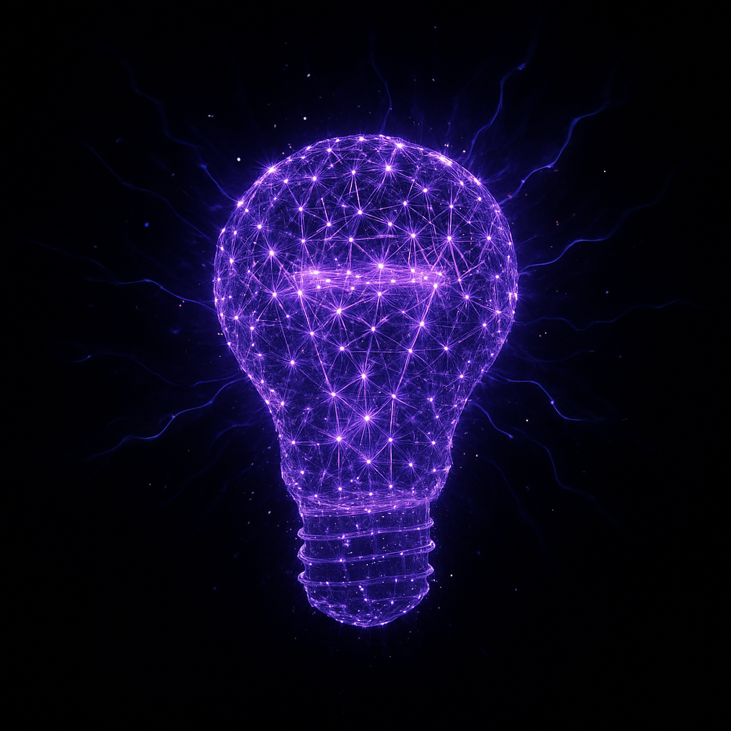 Glowing lightbulb of knowledge