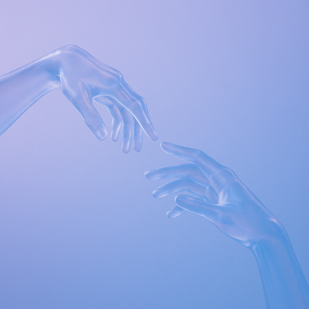 Glass hands reaching